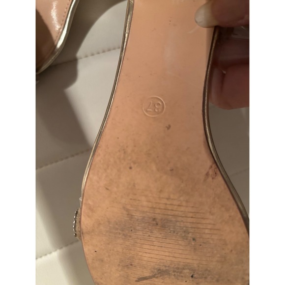 Amoji Womens Gold Rhinestone Block Heel Ankle Strap Sandals Size 37 US 6.5 - Picture 7 of 9